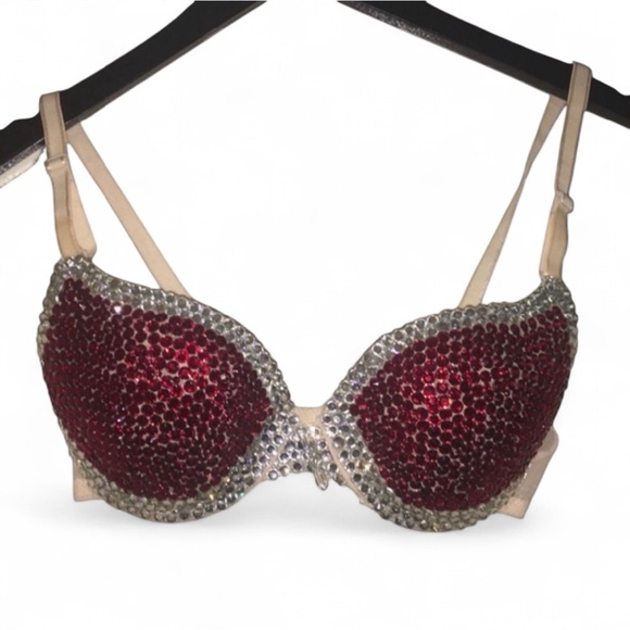 Rhinestone Double Colour Glam Bling Red & Crystal Bra Top All Sizes New - Picture 1 of 11